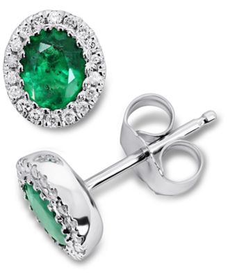Emerald (5/8 ct. t.w.) & Diamond (1/10 ct. t.w.) Stud Earrings in 14k White Gold