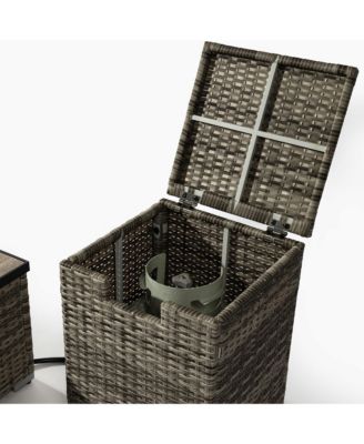 Rattan Fire Pit Table with Tank Holder and Ceramic Tile Tabletop