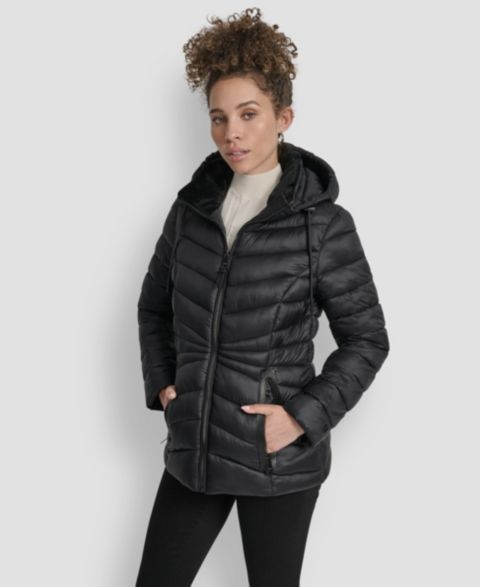 Женские куртки DKNY Stand Collar Zipper-Front Coat