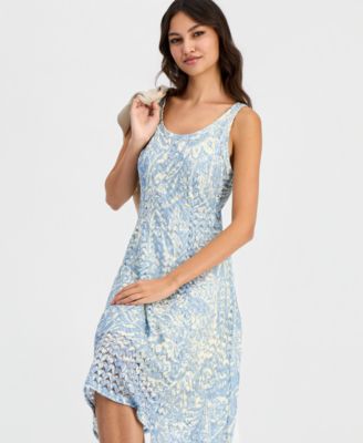 Women's Printed Crochet A-Line Dress & Shrug