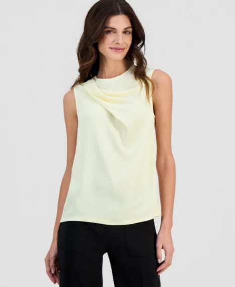 Petite Crew Neck Sleeveless Blouse Top - Whisper Yellow