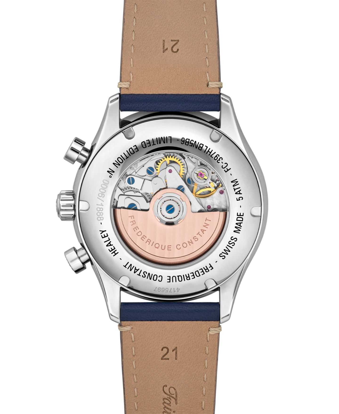 Мужской хронограф Frederique Constant Vintage Rally Healey с синим кожаным ремешком, 42 мм — фото 3