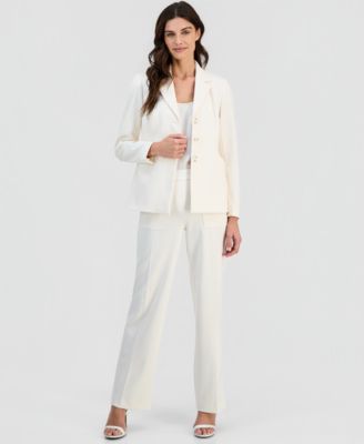 Women's Notch-Lapel Three-Button Blazer & Pull-On Mid-Rise Wide-Pants