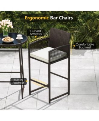 Patio Wicker Bar Table Set with 2 Armchairs, 3 Pieces