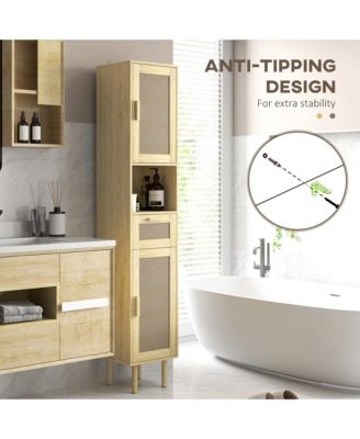 1Pc Rattan Doors, Adjustable Shelves & Slim Design Tall Bathroom Storage Cabinet
