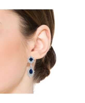 Sterling Silver Two Stone Cubic Zirconia Dangling Earrings