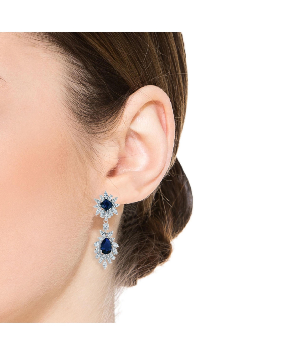 Sterling Silver Two Stone Cubic Zirconia Dangling Earrings