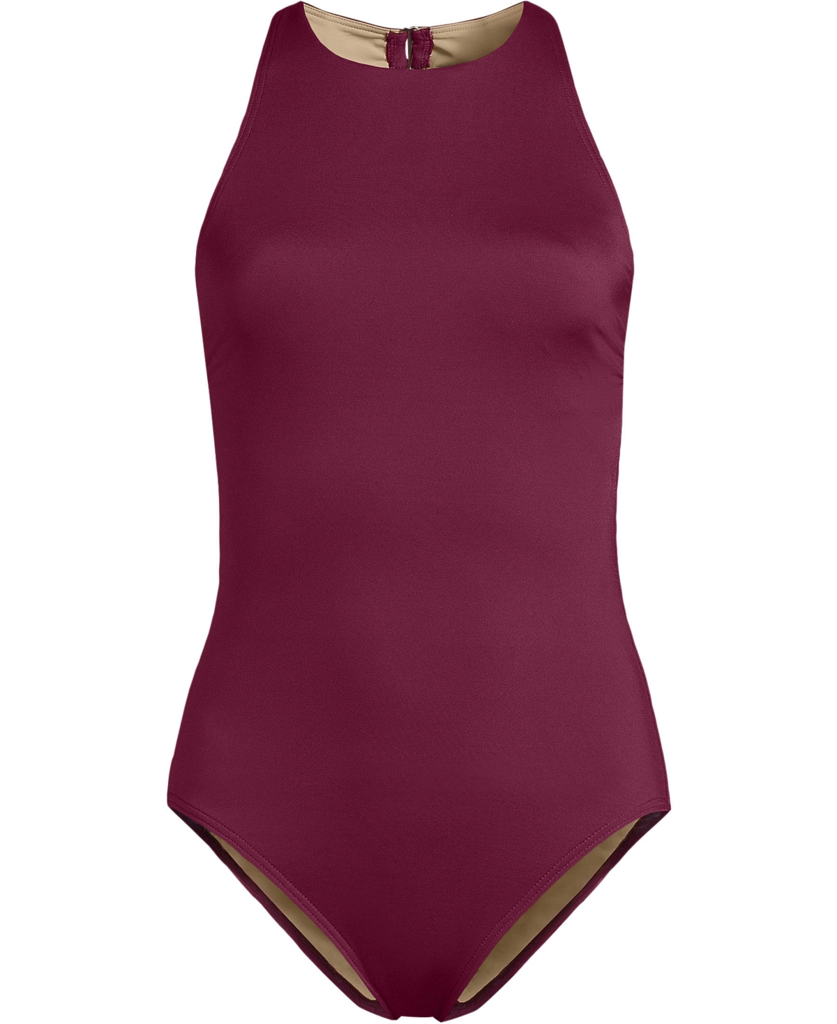 Lands' End Women's Long Torso Tugless High Neck Portrait Back One Piece Swimsuit