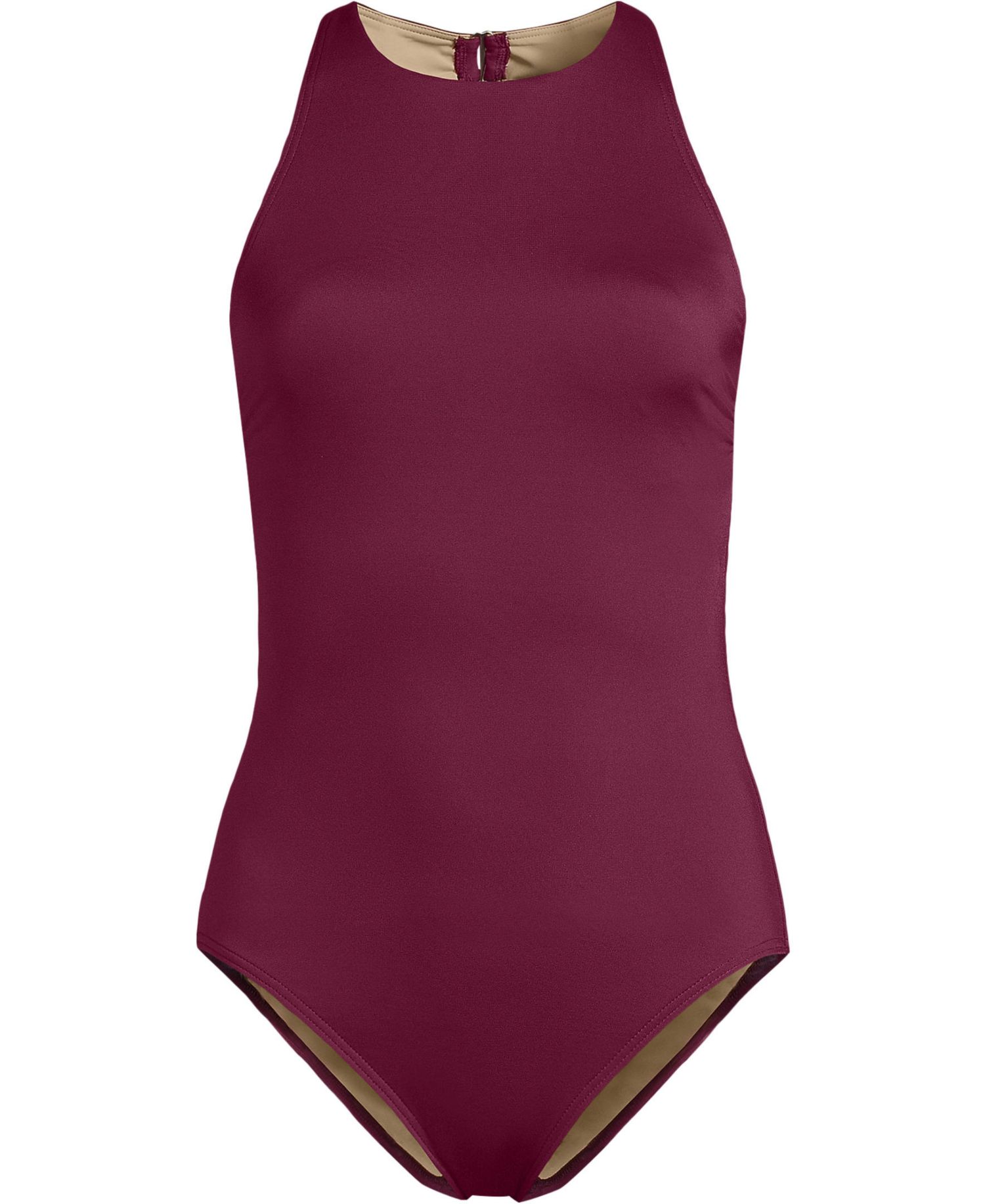 Women's Long Torso Tugless High Neck Portrait Back One Piece Swimsuit