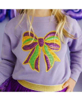 Baby Girls Mardi Gras Sequin Bow Patch Sweatshirt