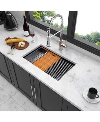 33inch Gunmetal Black Workstation Undermount Kitchen Sink 16G T304 Nano Stainless Steel Single Bowl 33x19x10inch with Full Accessories