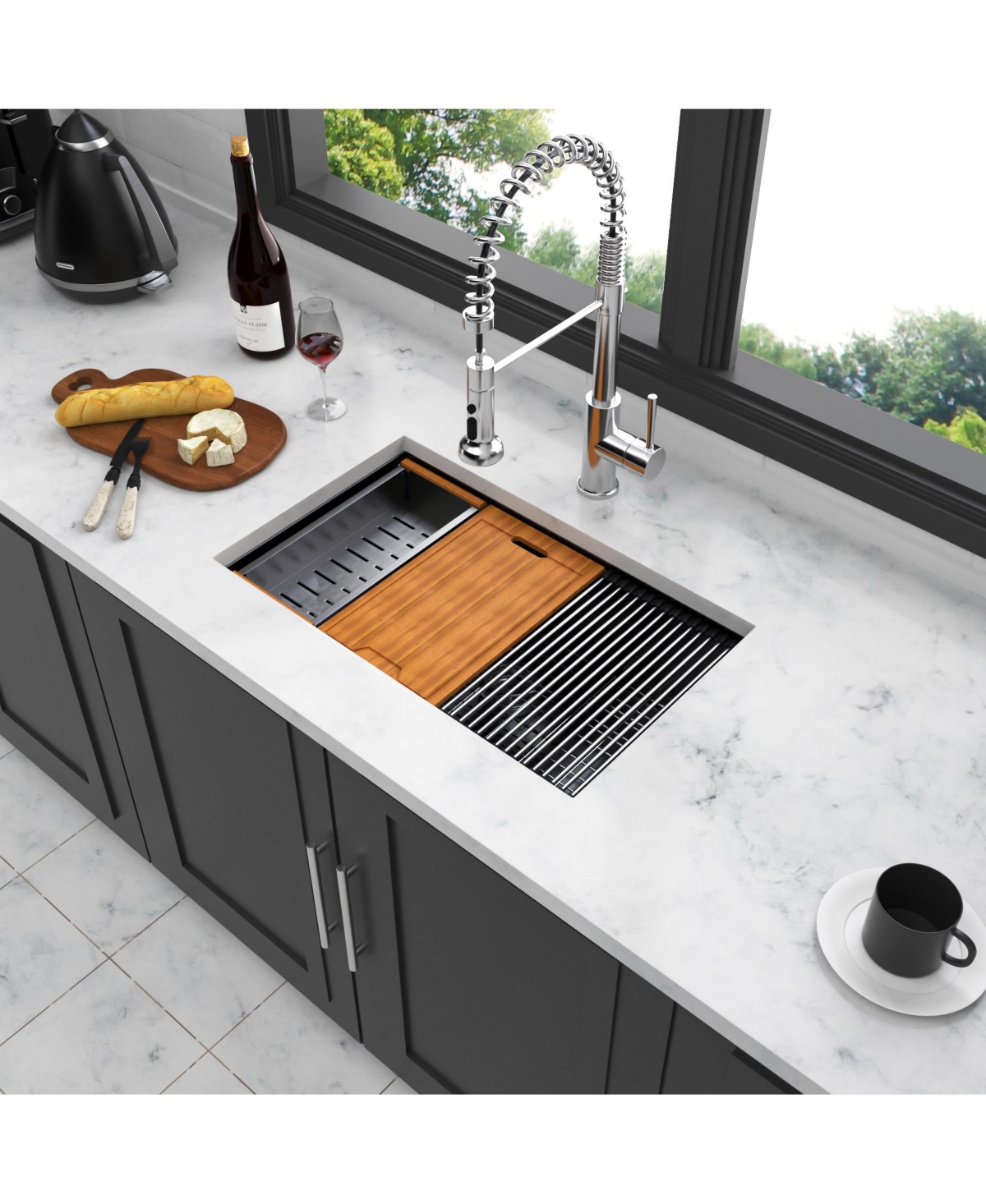 flynama 33inch Gunmetal Black Workstation Undermount Kitchen Sink 16G T304 Nano Stainless Steel Single Bowl 33x19x10inch with Full Accessories