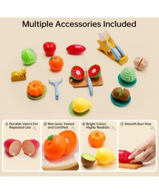 21-Piece Kids Cutting Play Food Set, Pretend Fruit & Vegetable Toy for Early Learning