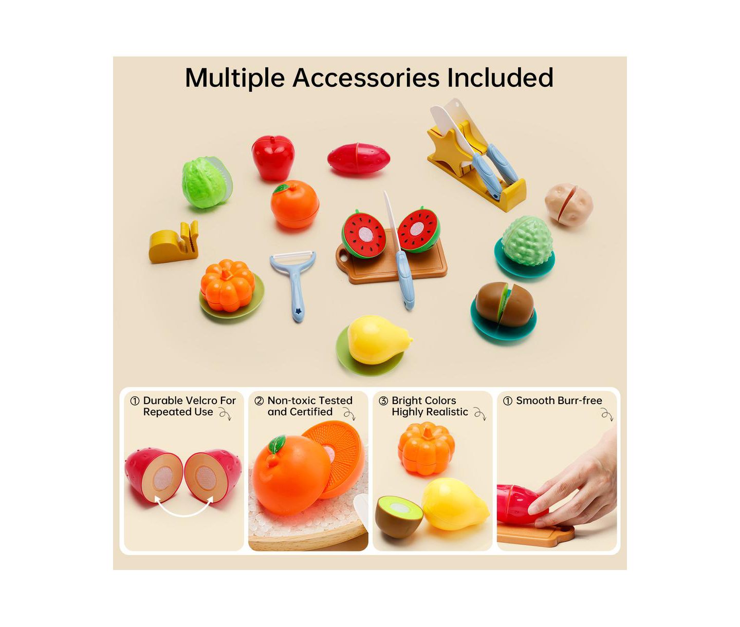 Детские игрушки Bruce & Shark Cutting 21-Piece Fruits & Vegetables Play Food Set, Ages 3+ — фото 5