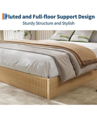 Wood Platform Bed Frame, Fluted Design, Durable Wood Slats, No Box Spring