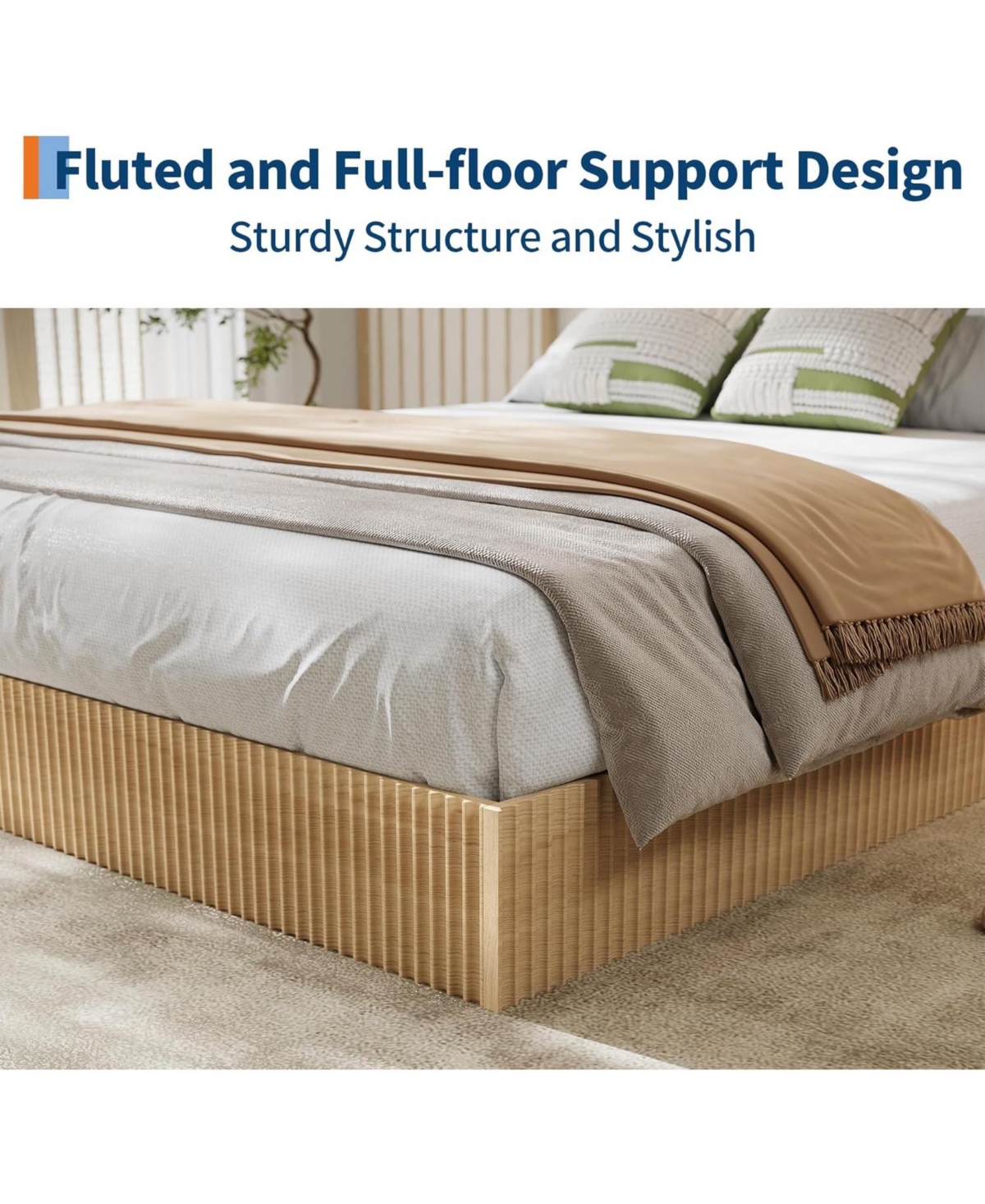 gaomon Wood Platform Bed Frame, Fluted Design, Durable Slats, No Box Spring