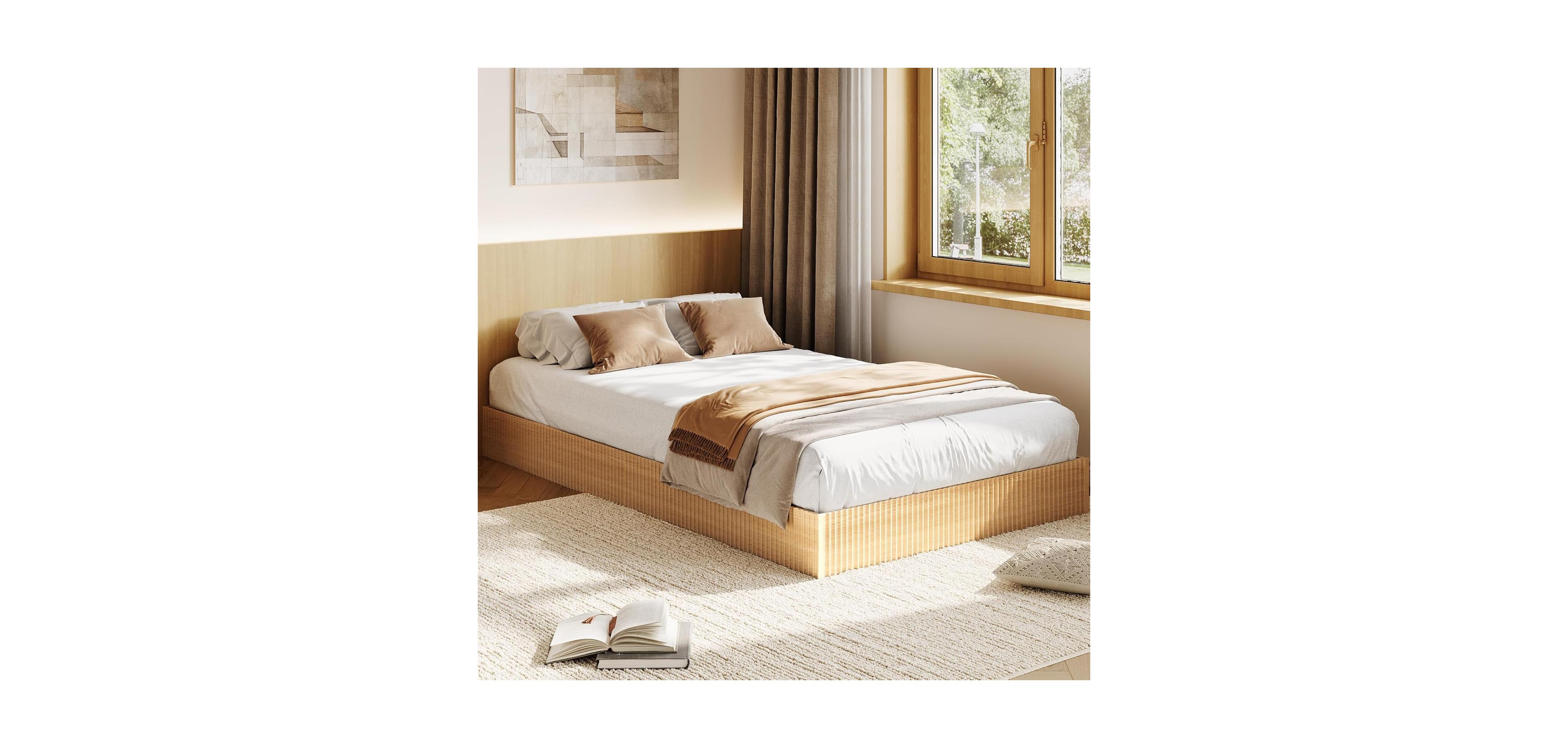 gaomon Wood Platform Bed Frame, Fluted Design, Durable Slats, No Box Spring