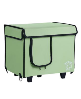 Elevated Heated Cat House with Timer, Adjustable Temperature, 900D Oxford Cloth Foldable Shelter with Heated Pad, Green, Small