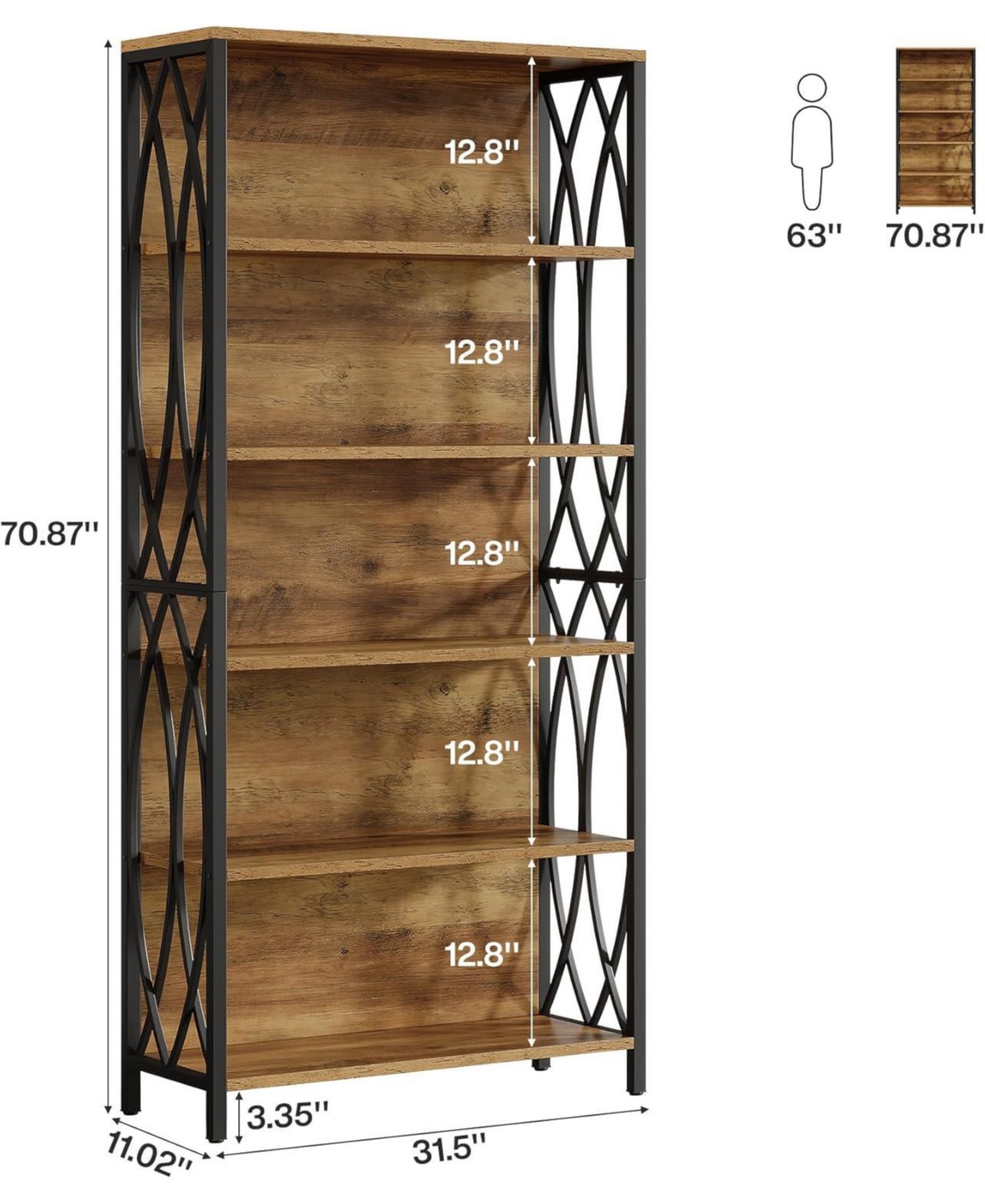 Tribesigns 70.87" Tall Bookshelf, 6-Tier Industrial Bookcase with Geometric Metal Frame & Open Storage Shelves, Freestanding Display Shelf