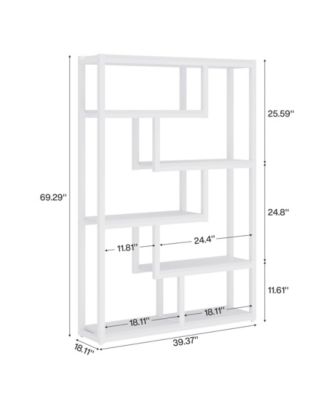 6-Shelf Industrial 69-Inch Tall Bookshelf with Staggered Display Shelves and Metal Frame Etagere Bookcase for Home Office