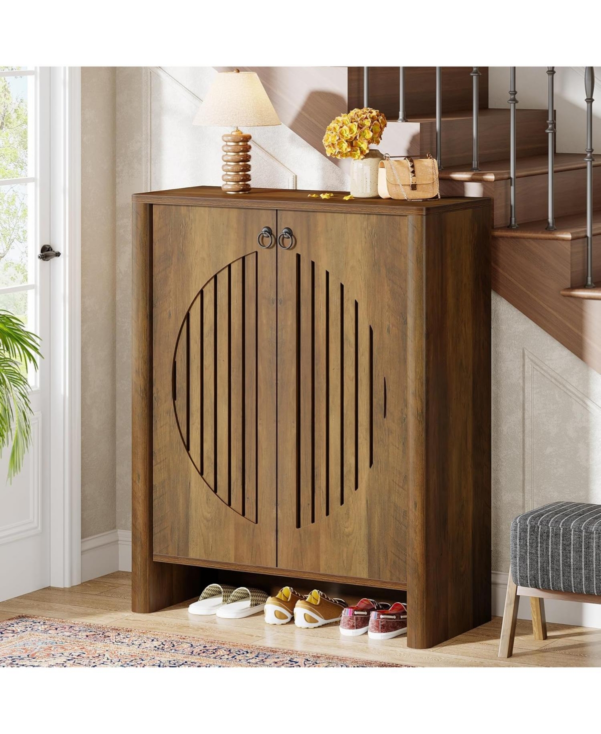 Tribesigns Shoe Cabinet with Flated Doors, 5-Tier Shoe Storage Organizer for Entryway, Living Room, Bedroom, Closet, Rustic Brown