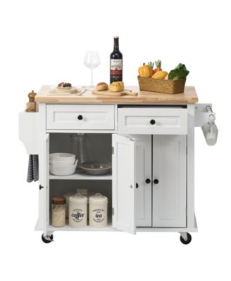 Kitchen Island Cart, 35.4" Rolling Storage Cart with Solid Wood Top, Drawer & Cabinet
