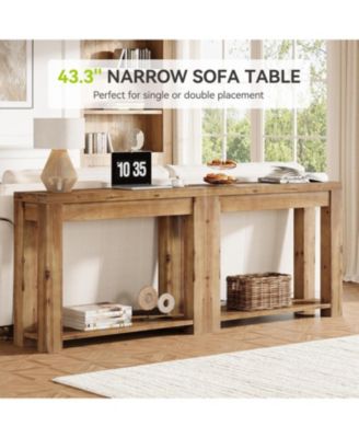 Solid Wood Console Table, Farmhouse 2-Tier Entryway Table, 43.3-Inch Narrow Sofa Table Behind The Couch