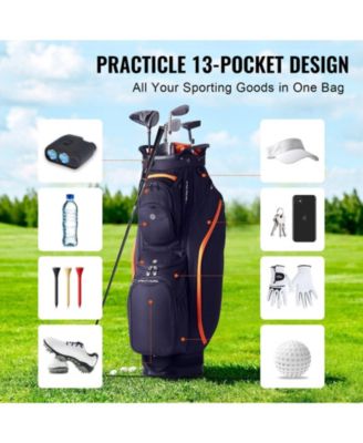 Golf Cart Bag, 14-Way Divider Top, 36", 13 Pockets, Handles, Dust Cover & Detachable Straps, Black & Orange