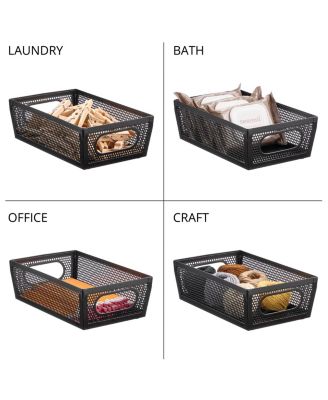 Perforated Metal Storage Bin with Handles - Set of 4 - Matte Black