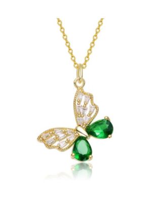Sparkling 14K Gold Plated CZ Butterfly Pendant Necklace