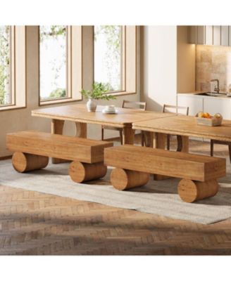 Solid Wood Dining Bench, 59” Farmhouse Indoor Long Kitchen Table Bench with Thickened Seat & Cylindrical Legs