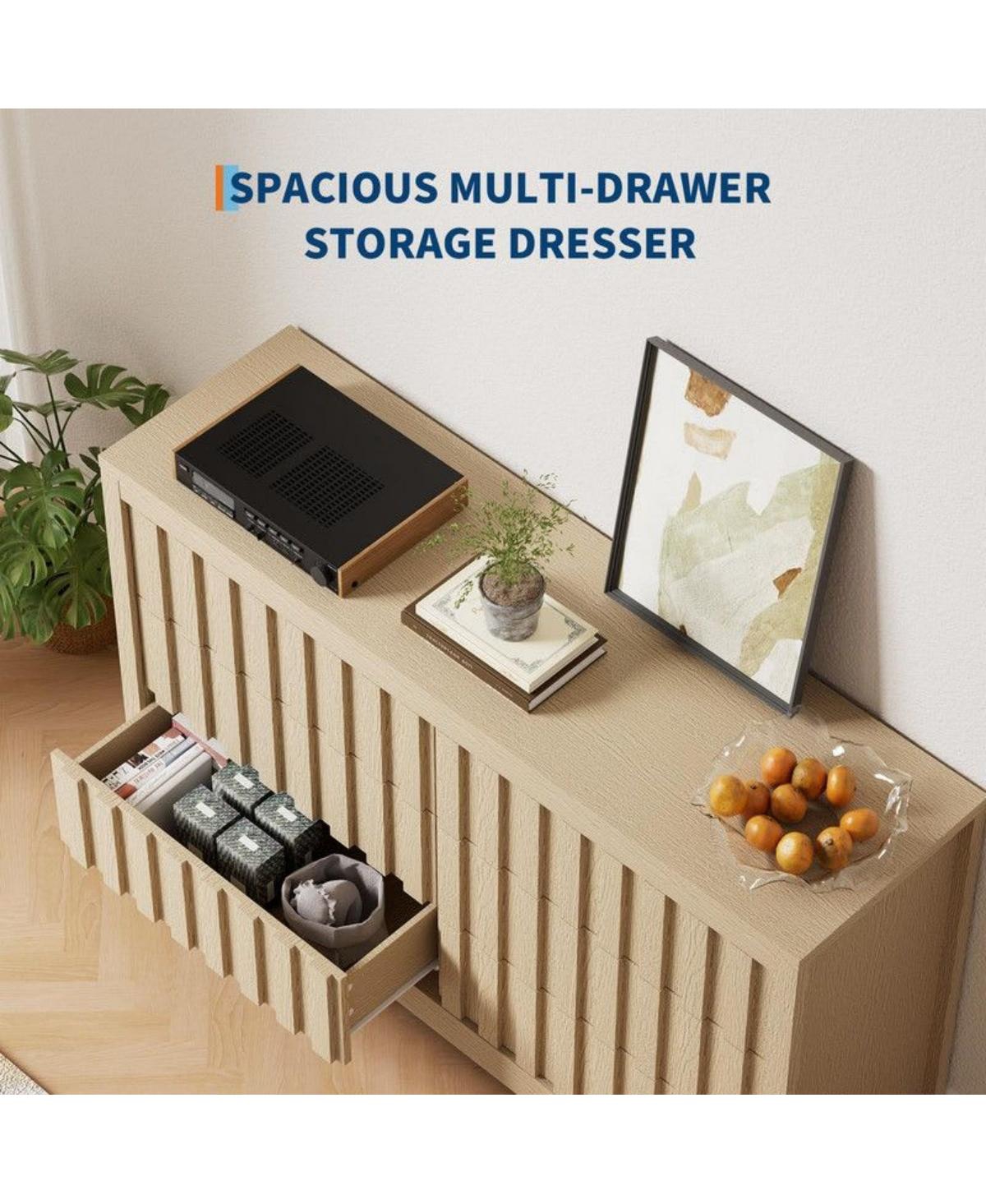 gaomon 6-Drawer Wood Fluted Handleless Dresser