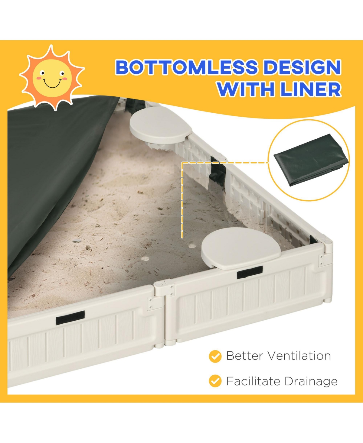 Outsunny Kids Outdoor Backyard box with Covering Liner, for 3-12 years old