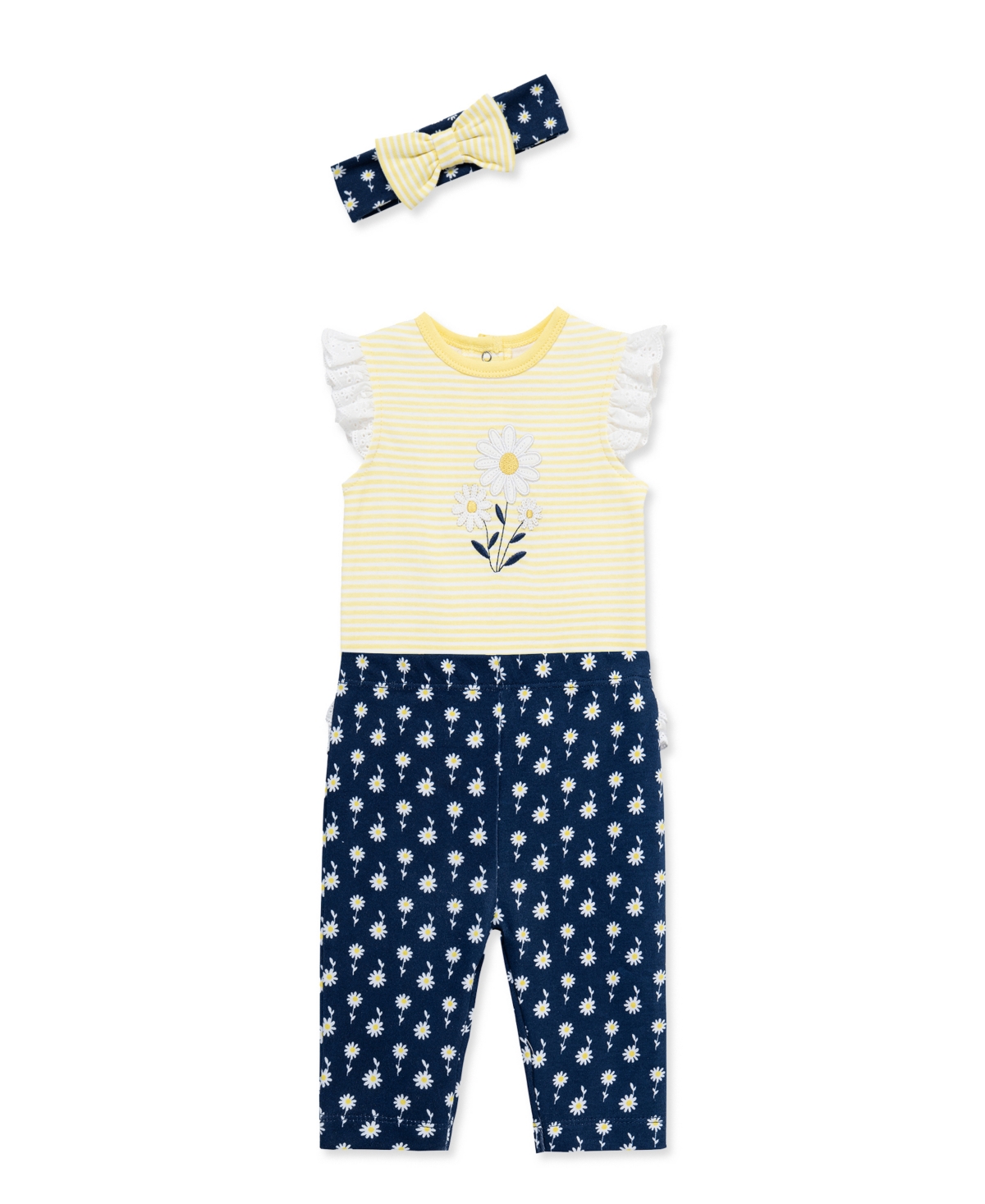 Little Me Baby Girls' Daisy Short-Sleeve Bodysuit, Leggings & Headband, 3-Piece Set