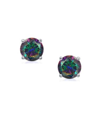 1 CT Round Mystic Rainbow  Solitaire Clip On Stud Earrings For Non Pierced .925 Sterling Silver