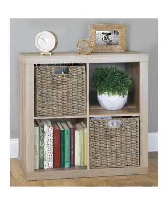 Seagrass Woven Cube Bin Basket Organizer, Handles, 4 Pack - Gray Wash