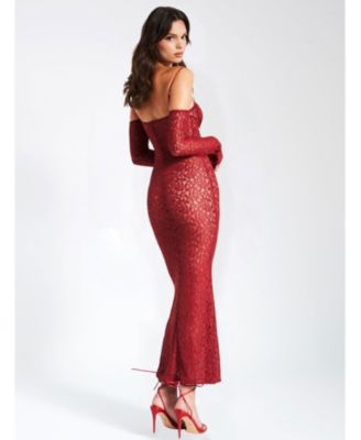 Women's Udaya Burgundy Lace Long Sleeve Maxi Dress