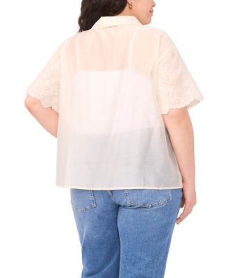 Plus Size Short-Sleeve Embroidered Top