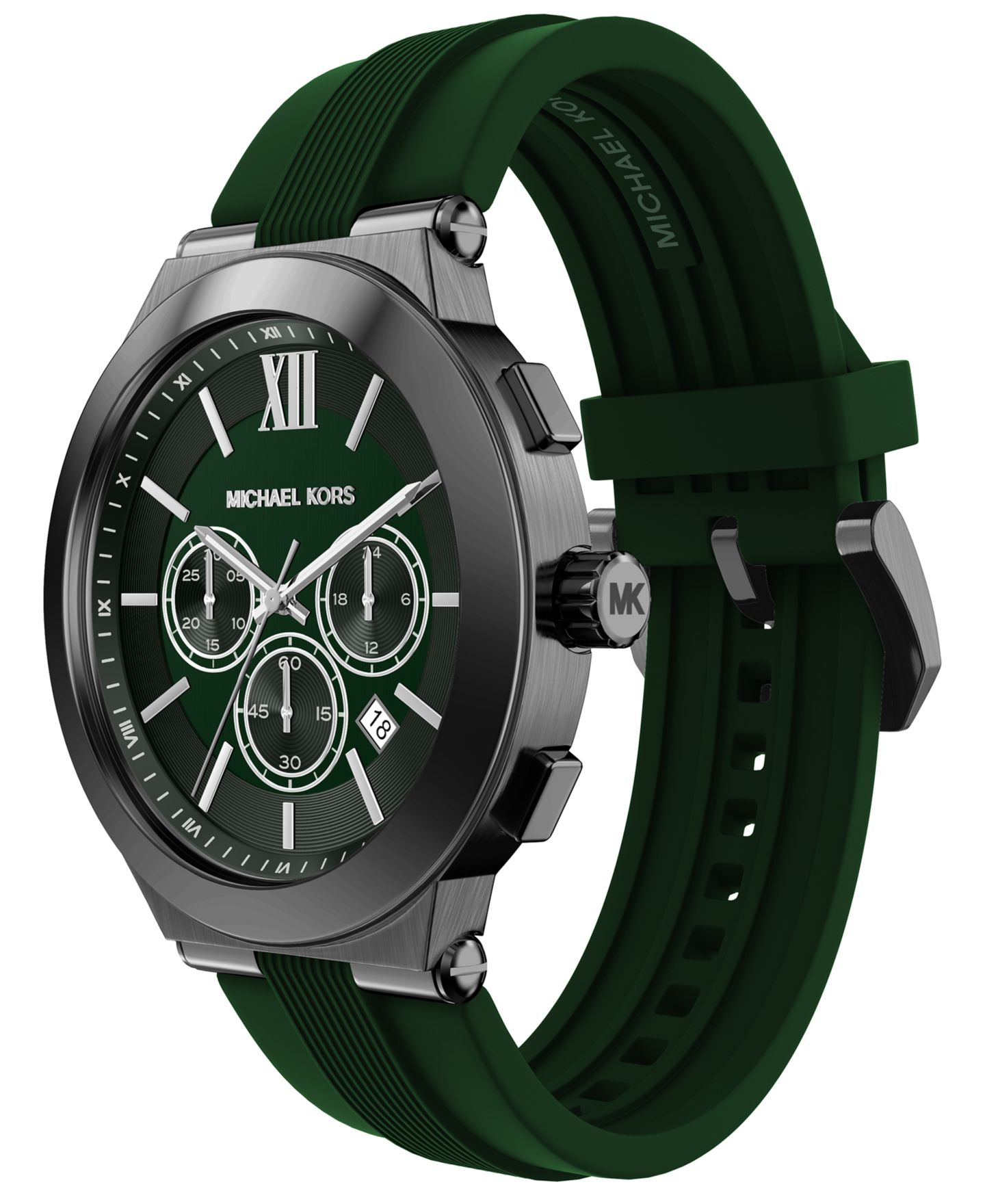 Мужские часы Michael Kors Billie Chronograph Green Silicone Watch, 46mm — фото 6