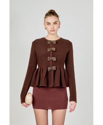 Women's Bow Trim Flared Cardigan