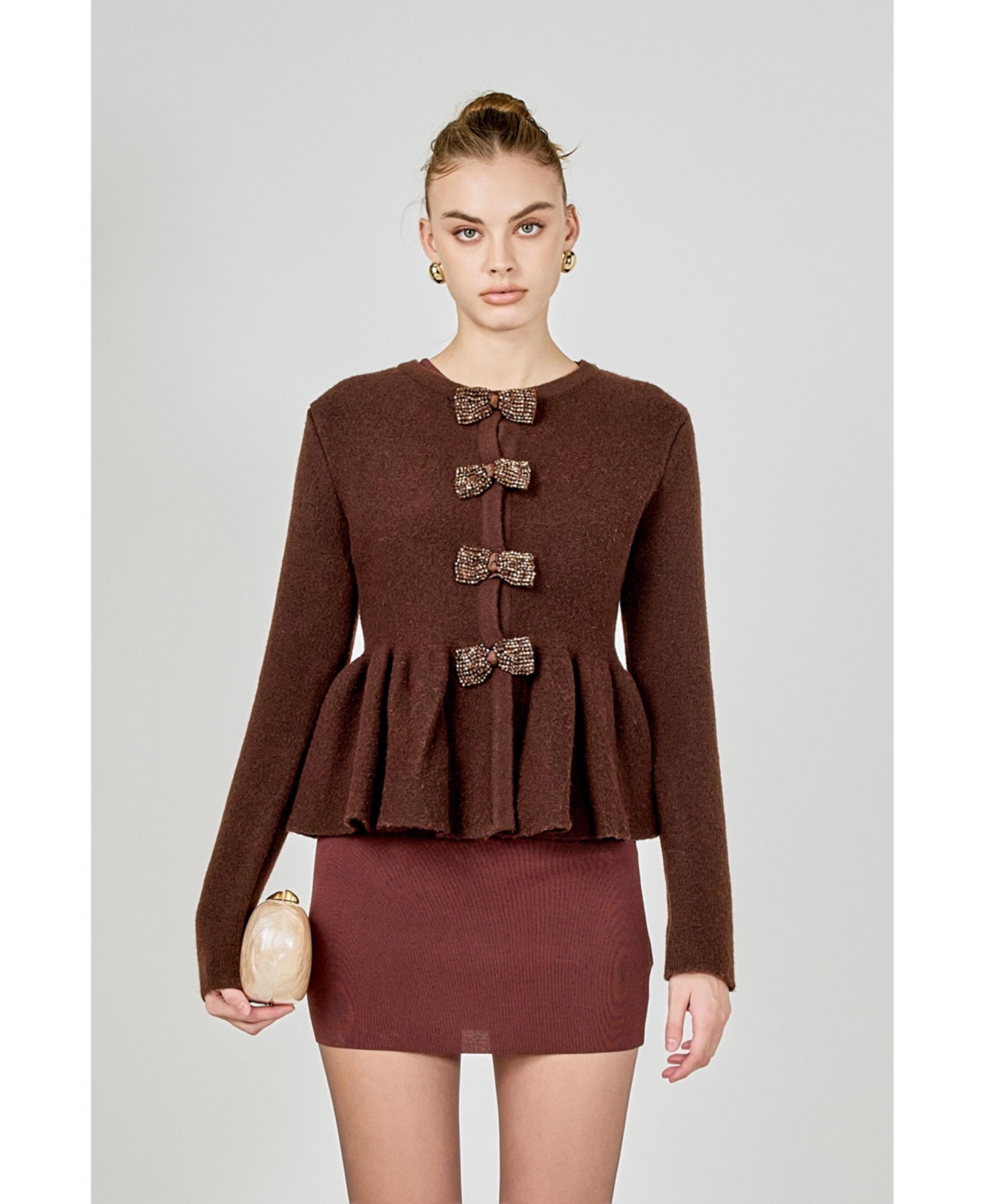 endless rose Women's Bow Trim Flared Cardigan