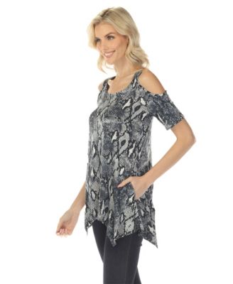 Women's Cold Shoulder Snake Print Swing Top