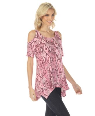 Women's Cold Shoulder Snake Print Swing Top