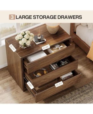 Fluted Nightstand Set of 2, 31" Wide Night Stand with 3 Storage Drawers, Farmhouse Oversized Bedside Table Modern Large End Side Table