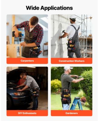 Tool Pouch with Belt, 14 Pockets Heavy-Duty Tool Belt Pouch, Detachable Adjustable Utility Work Bag, Waist 32–50 in