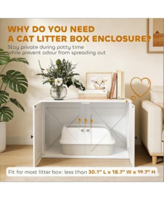 Wooden Cat Litter Box Enclosure in White