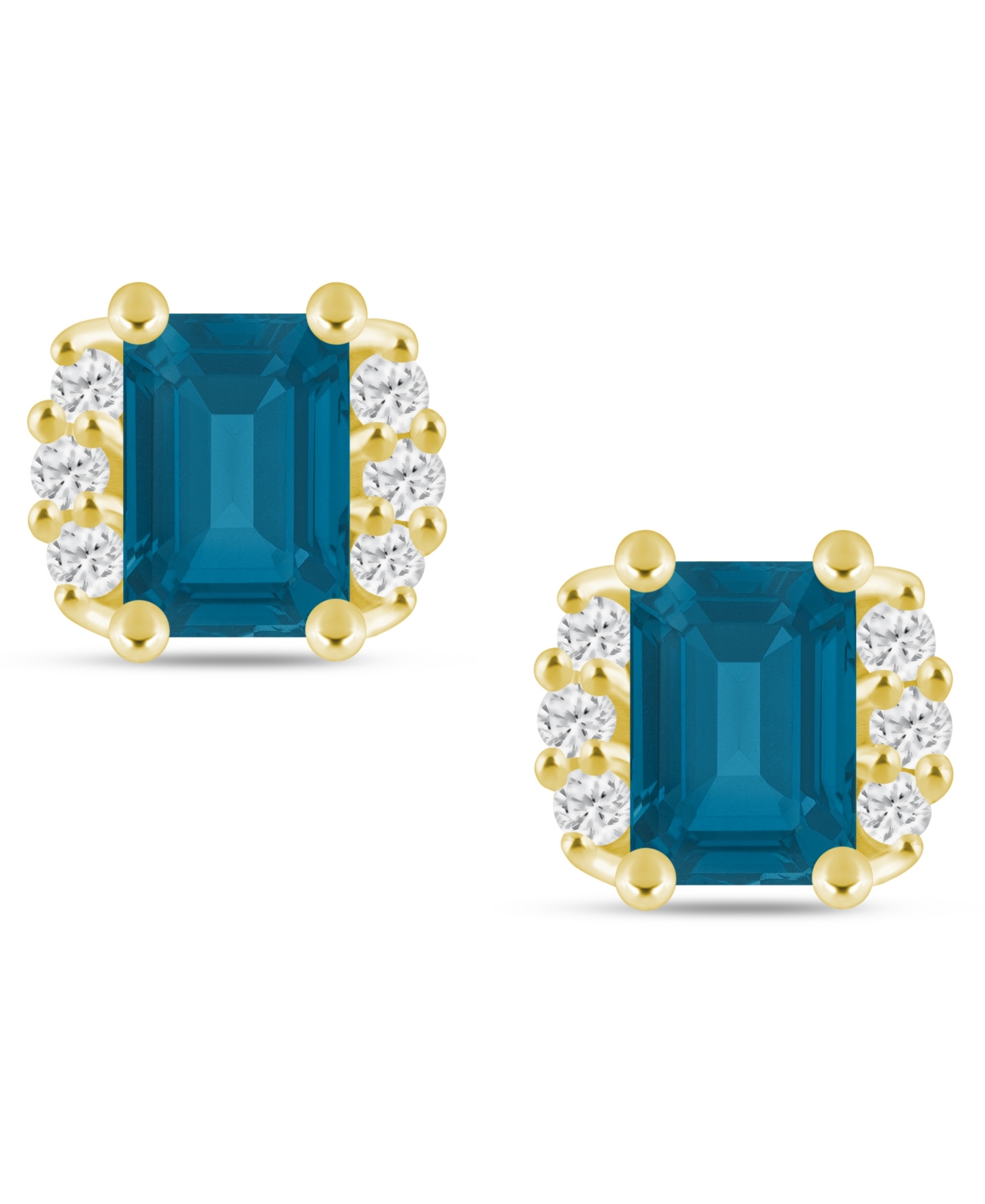Macy's Gemstone and Diamond 1/3" Stud Earrings in 10K White Gold (also in 10K Yellow Gold) - London Blue Topaz