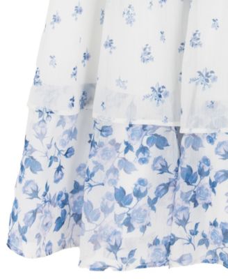 Girls' 7-16 Mixed Print Ruched Puff-Sleeve Dress