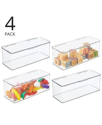 Plastic Playroom/Gaming Storage Organizer Box, Hinged Lid, 4 Pack