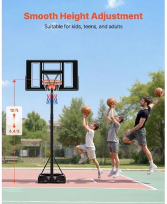 Portable Basketball Hoop, 4.4–10 ft Height Adjustable Stand, Built-In Rolling Wheels, Adjustable Goal System